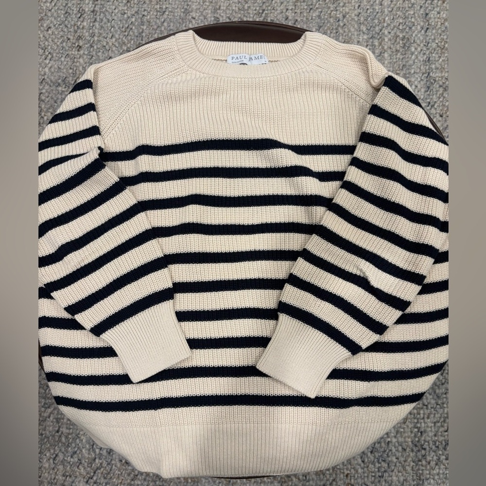 NWOT Paul James Women’s Cotton Navy & Cream Knit Sweater